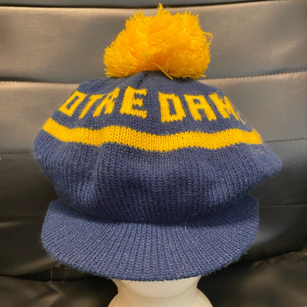 Vintage Blue Gold Notre Dame Fighting Irish‎ Winter Knit Bill Hat Made in USA